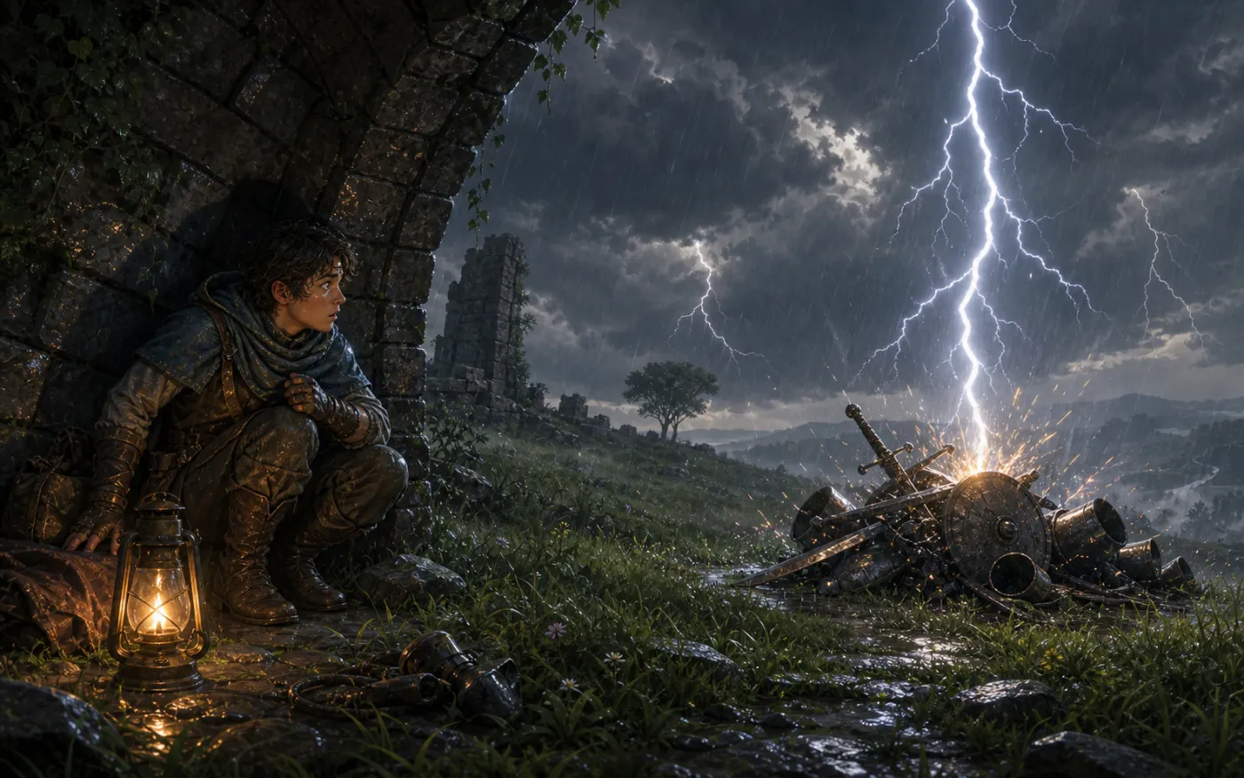 Original scene of moving away from metal gear during a thunderstorm
